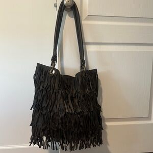 Raj Dark Brown Leather Fringe Shoulder Bag